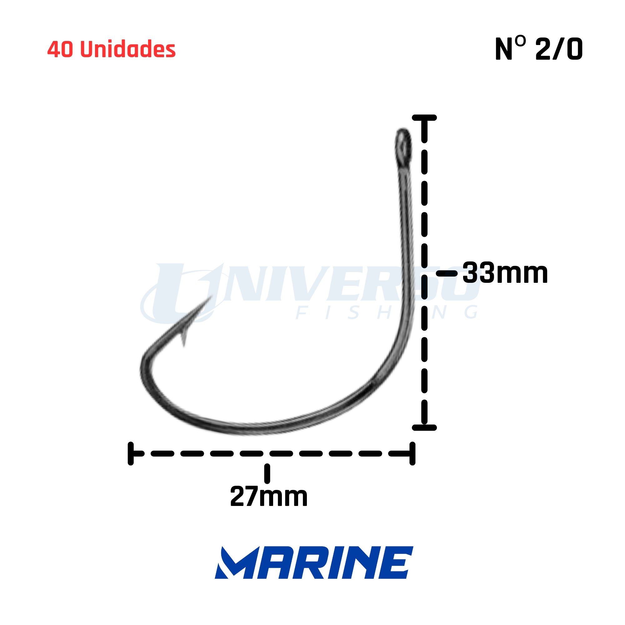 Anzol Marine Wide Gap Black Nickel Nº 2/0 c/ 40Un.