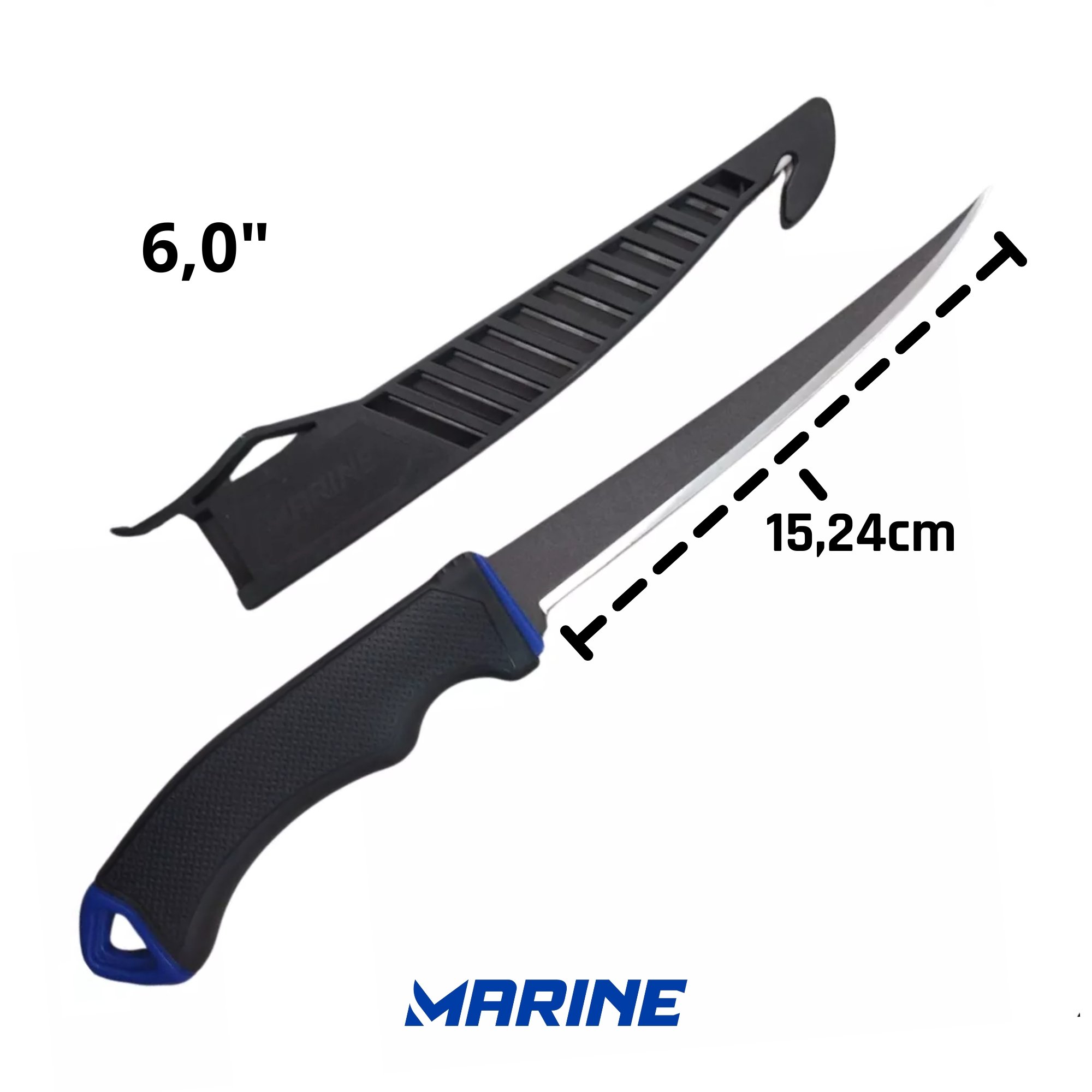 Faca Fileteira 6 Marine MFK6T c/ Bainha + Afiador de Lâmina e Anzóis
