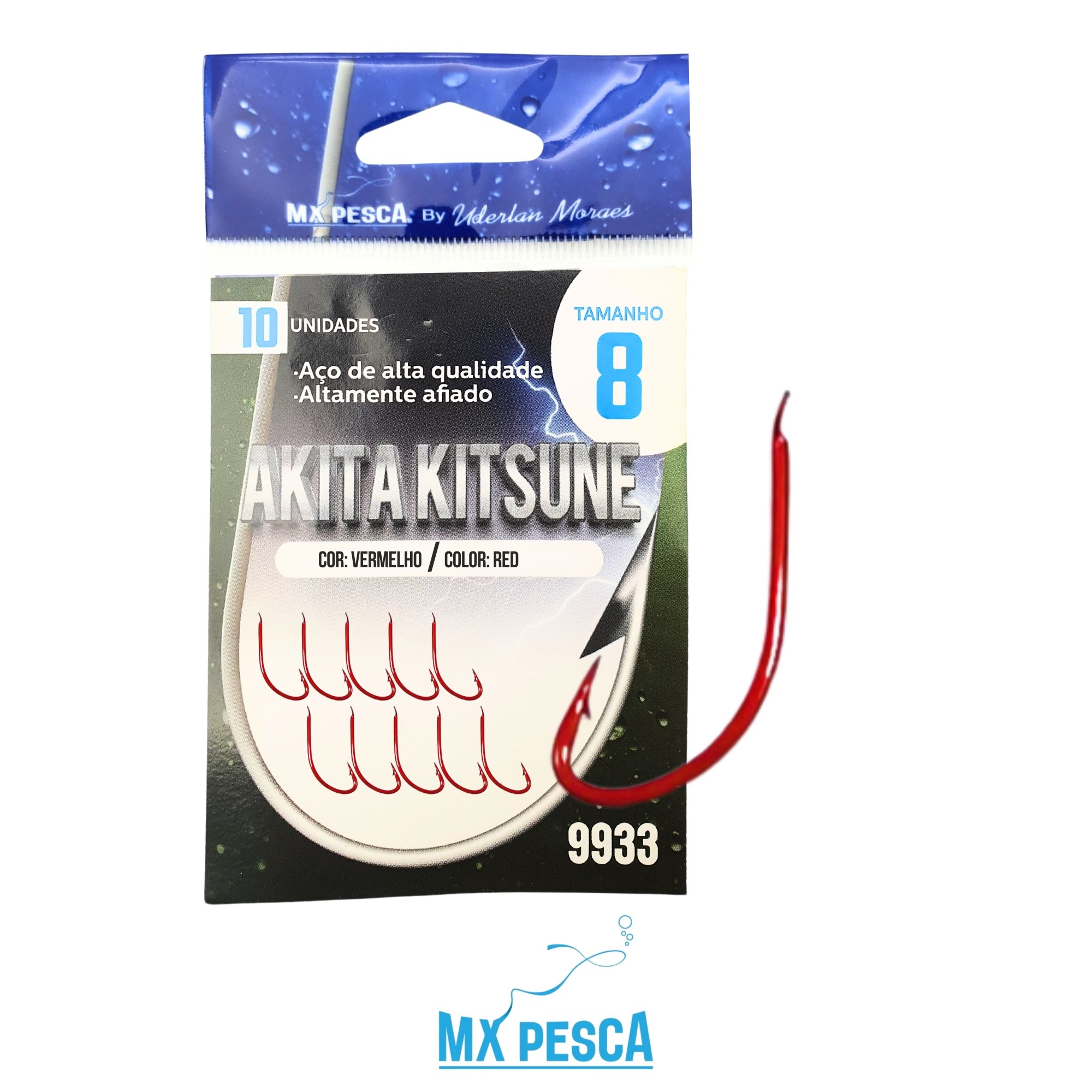 あっちゃん Anzol MX Pesca Akita Kitsune Vermelho Nº 8