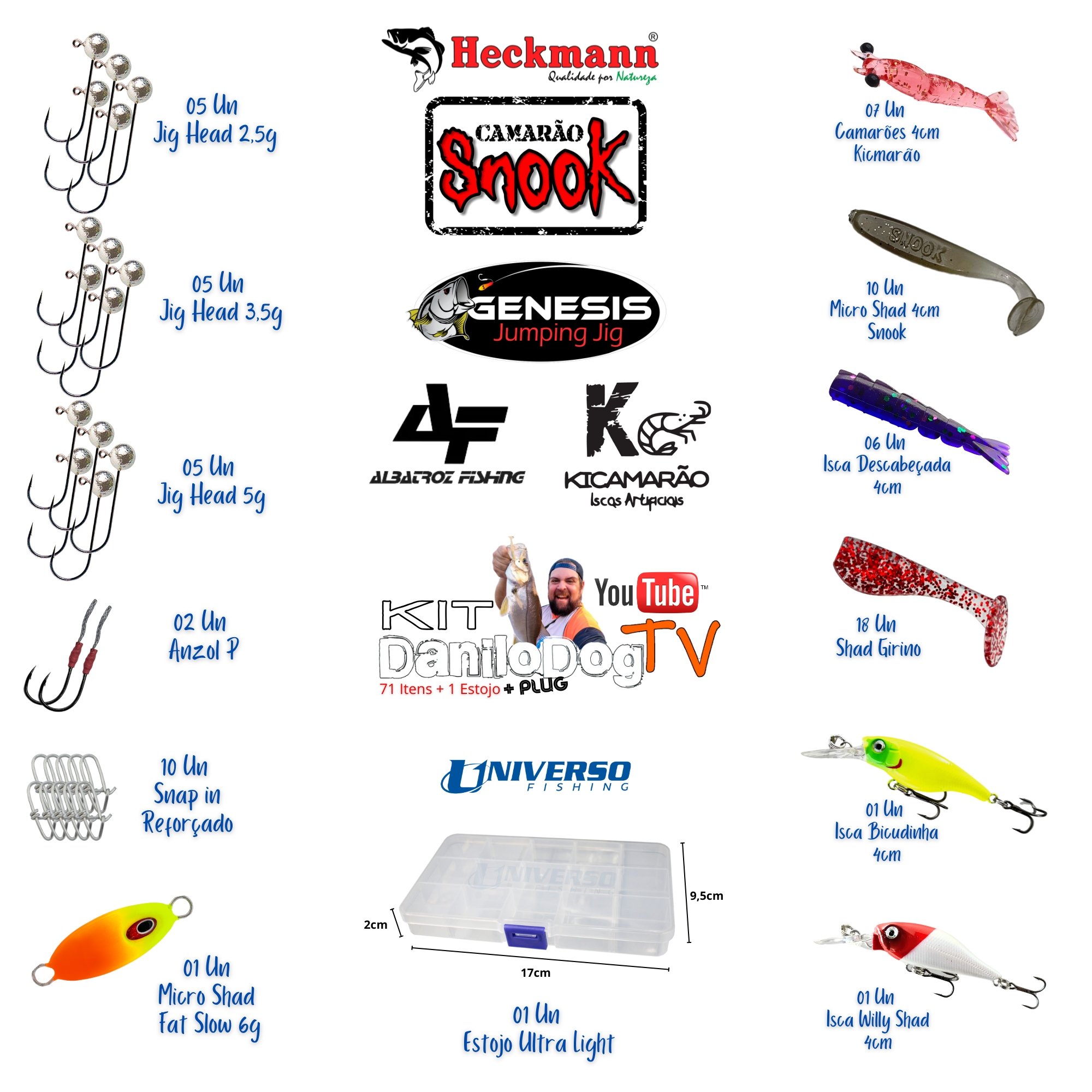 Kit de iscas DogTv Ultra Light |71 Itens + Plug c/ Estojo 17cm #027