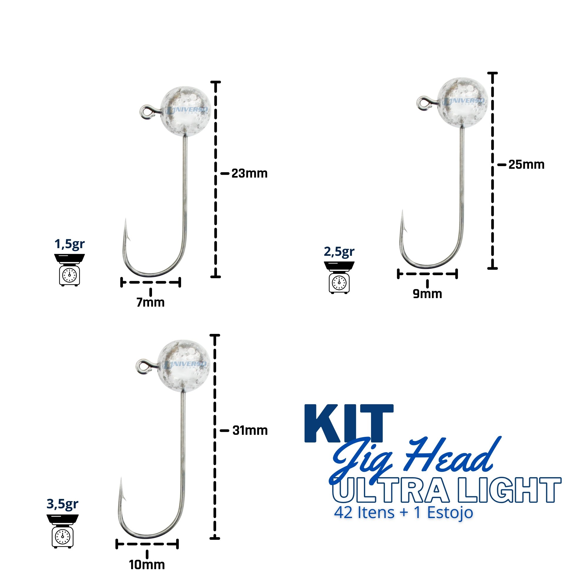 Kit Jig Head Ultra Light c/ 42 Itens + Estojo 17cm #003