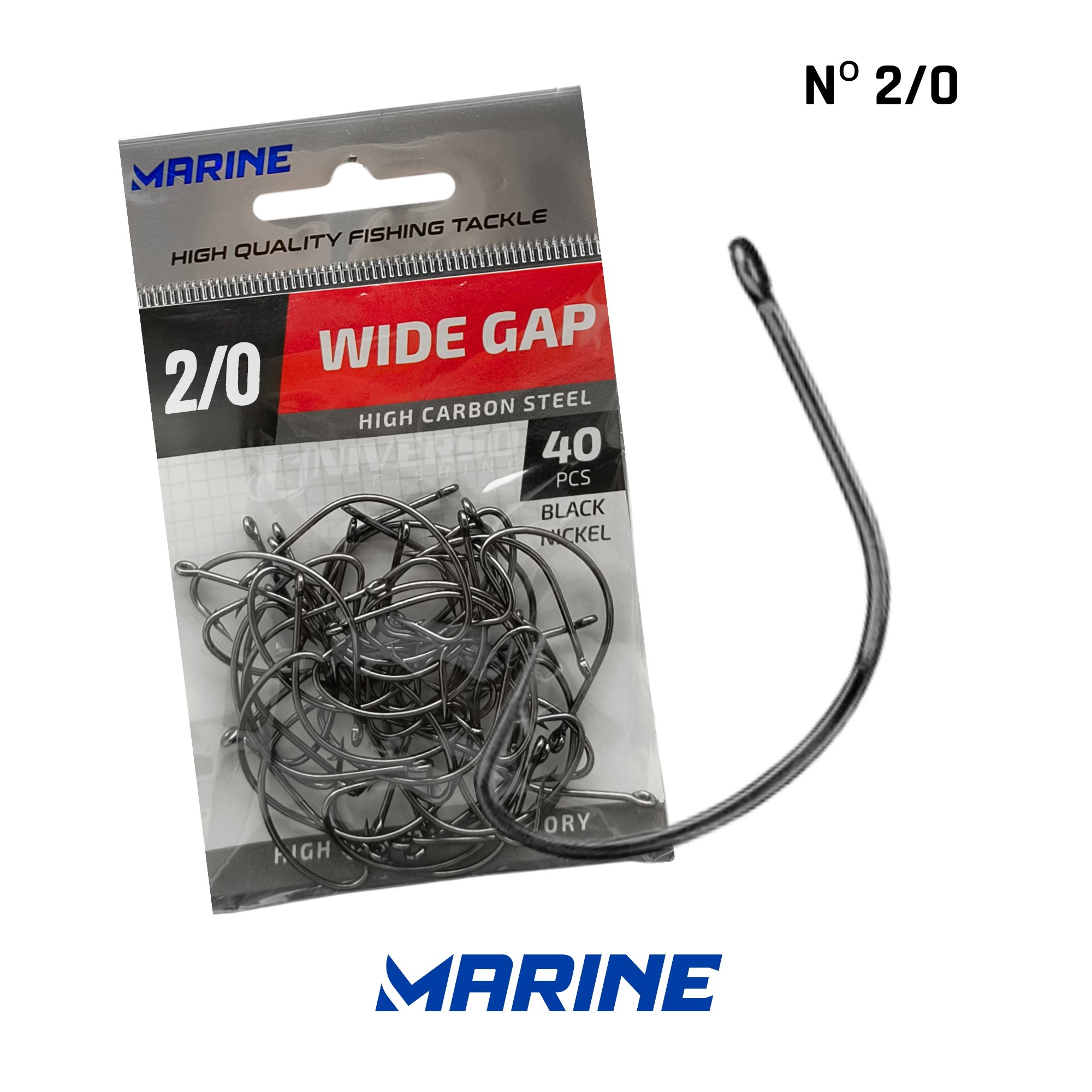 Anzol Marine Wide Gap Black Nickel Nº 2/0 c/ 40Un.