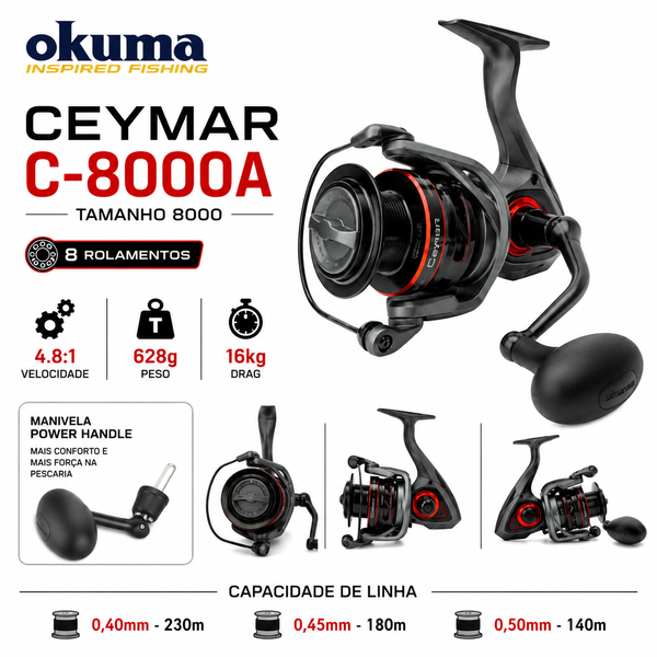 Molinete Okuma Ceymar C-8000A | 8 Rolamentos 4.8:1 Drag 16kg